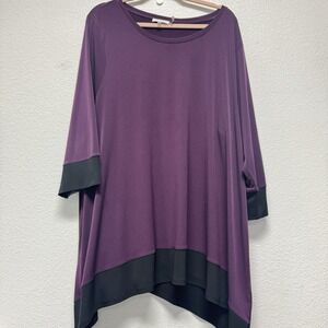 CALVIN KLEIN Womens Tunic Top 2X Purple Black Work Night Out 3/4 Sleeve